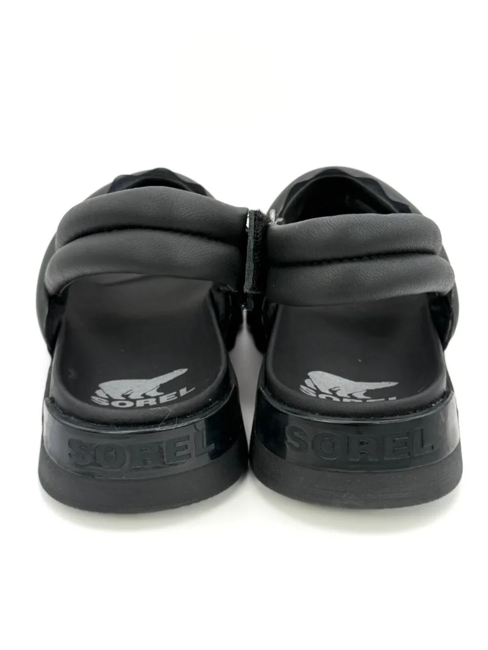 SOREL Vibe Women's Black Leather Platform Slingback Slide Sandals  US 8 NIB.